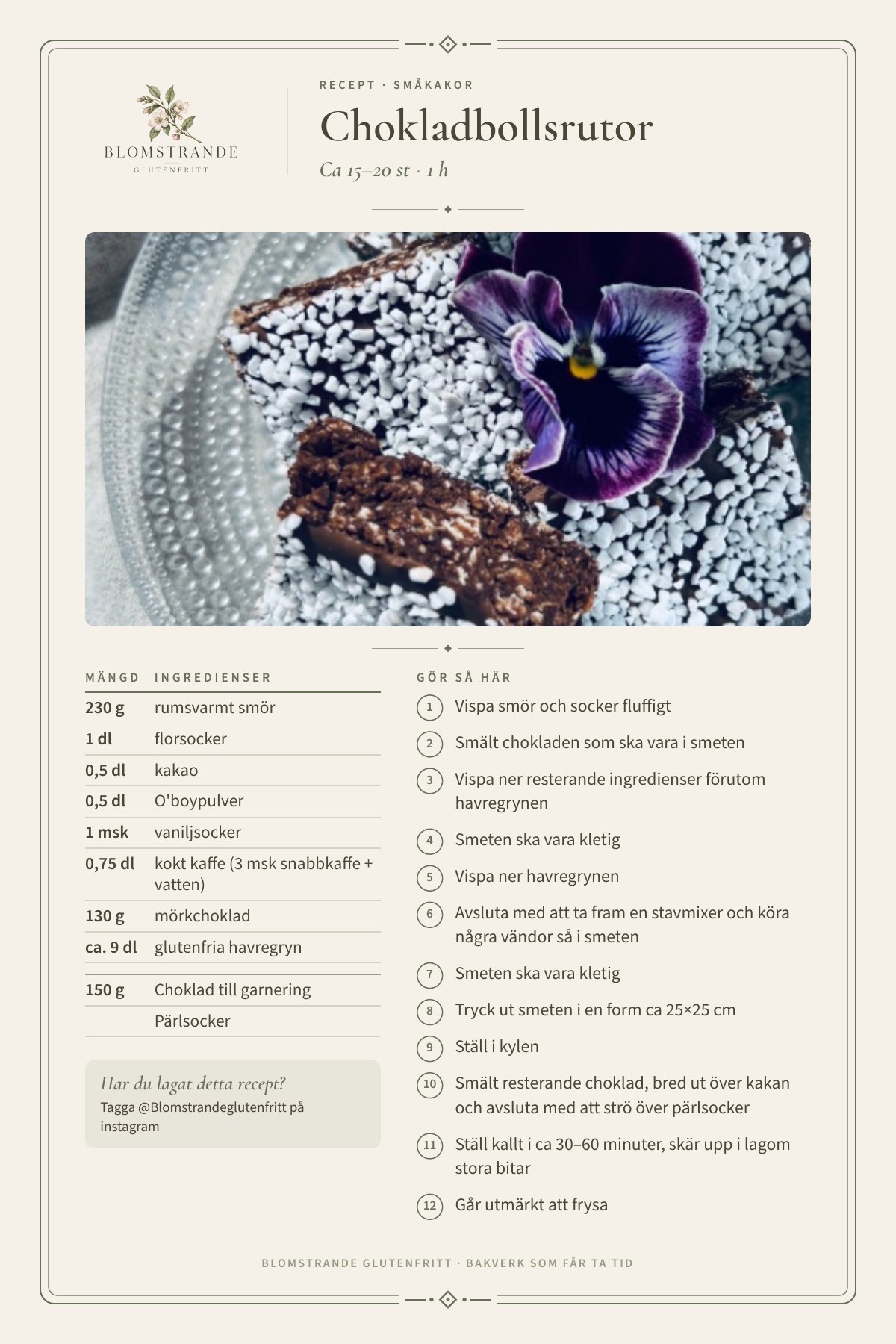 Chokladbollsrutor, recept