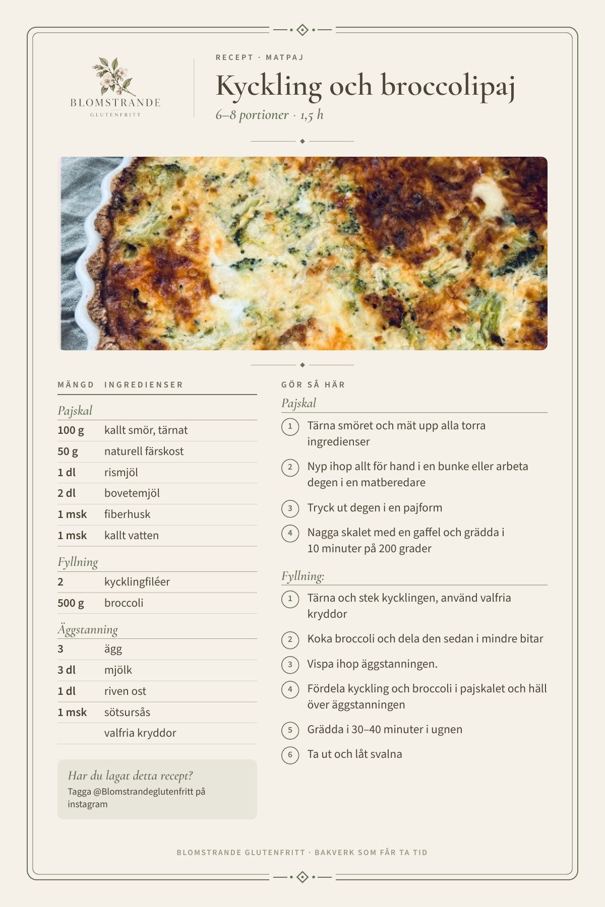 Kyckling och Broccolipaj, recept