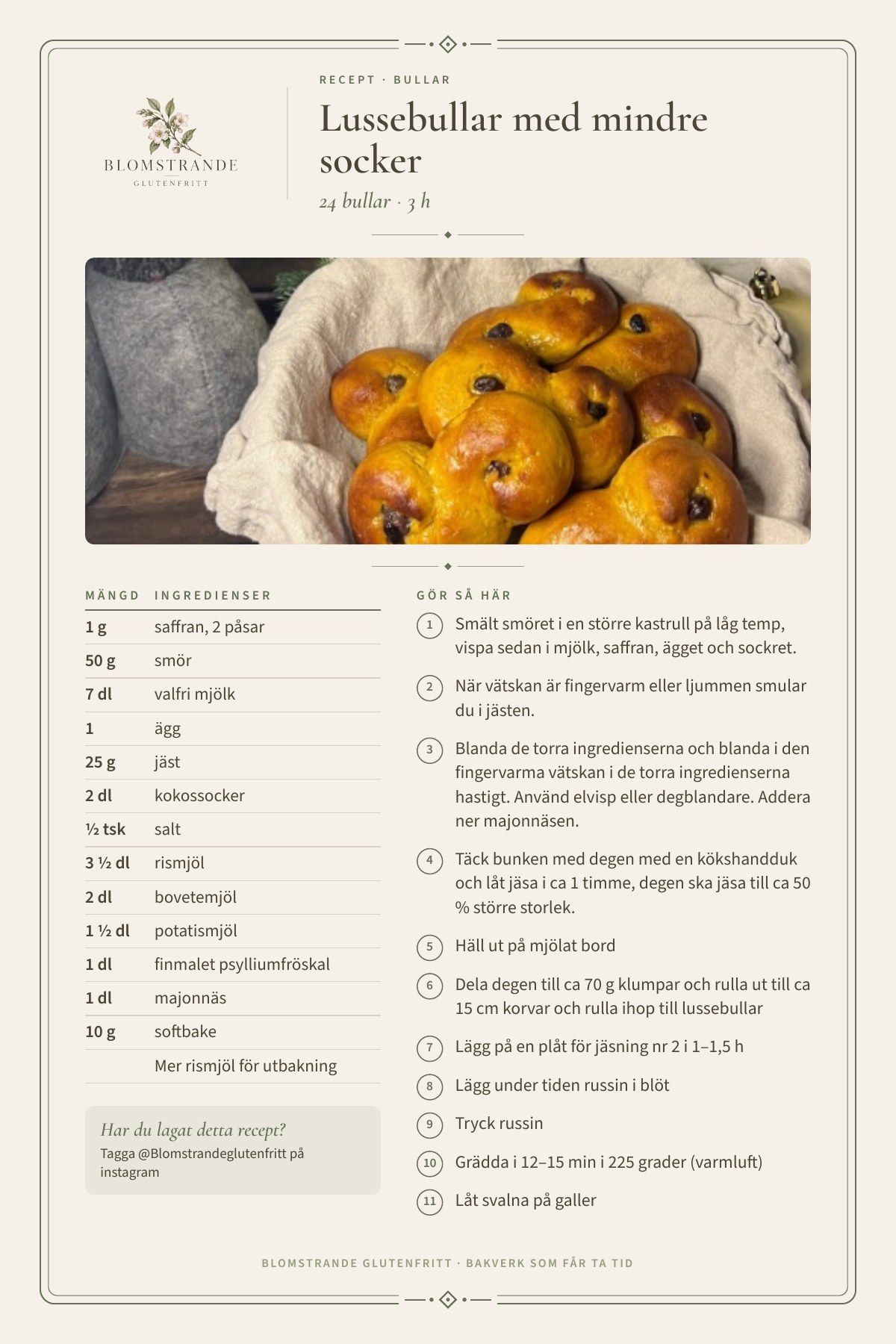 Lussebullar med mindre socker, recept