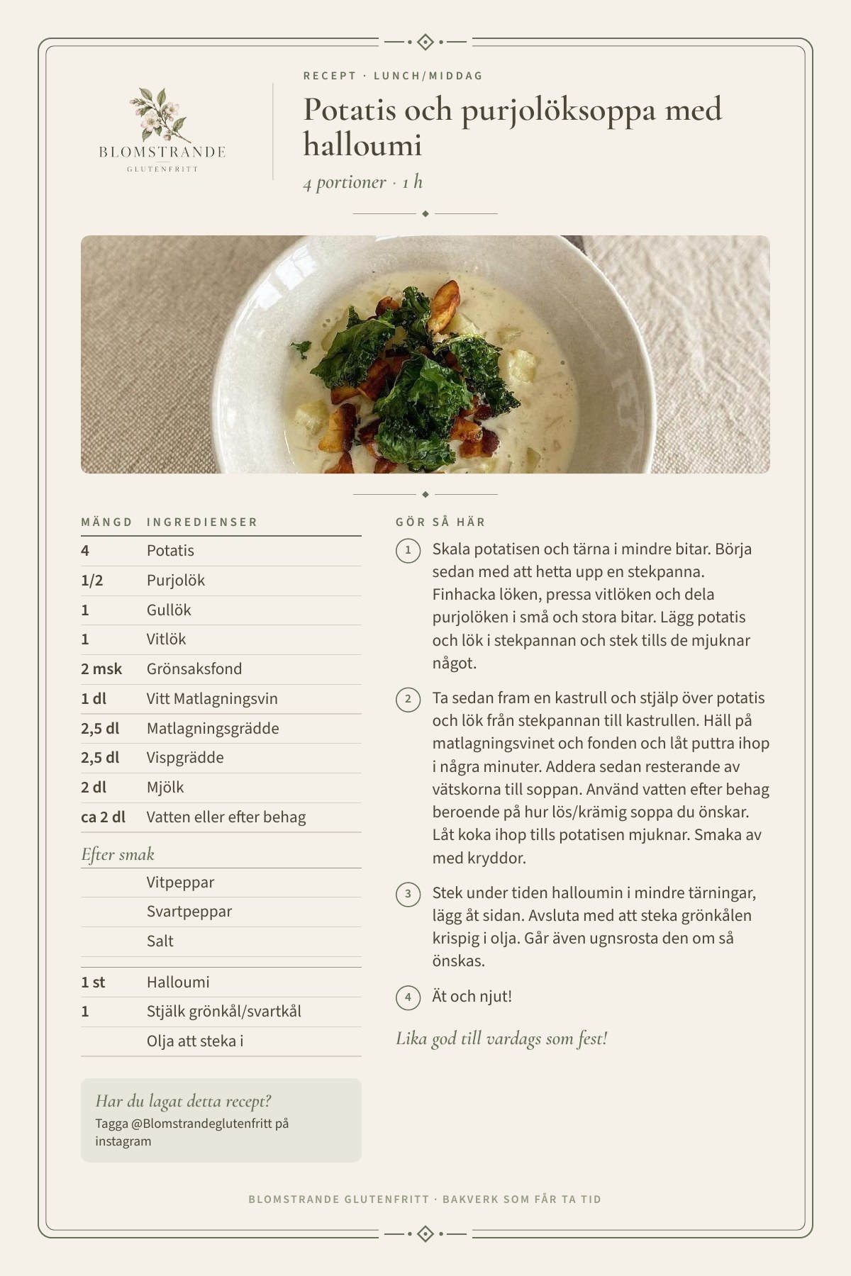 Lyxig potatis och purjolökssoppa, recept