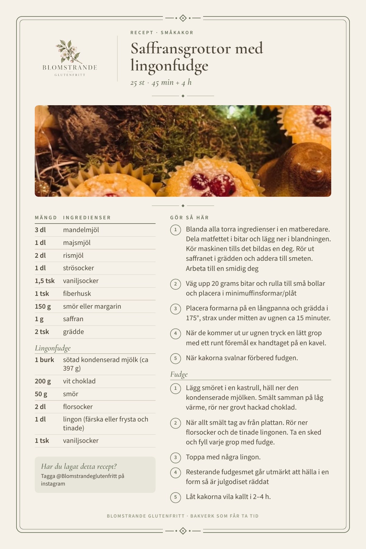 Saffransgrottor med lingonfudge, recept