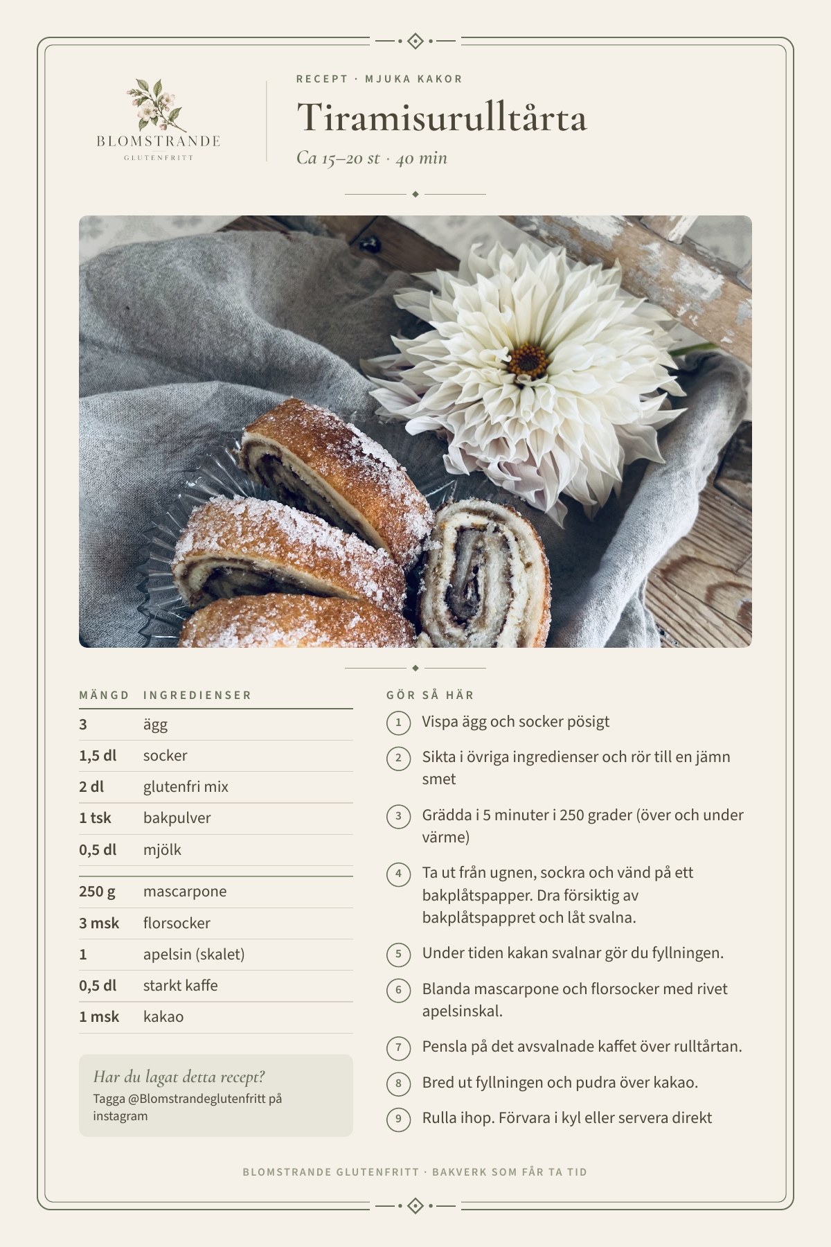 Tiramisurulltårta, recept